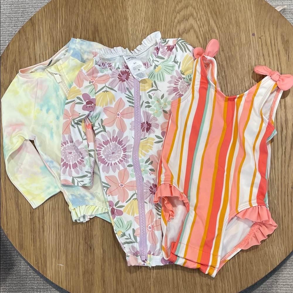Floral and Striped baby girl bathing suits bundle